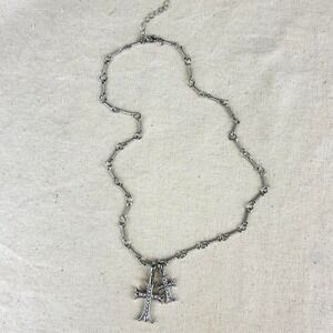 Vintage Y2K silver double cross opium style necklace diamond chain